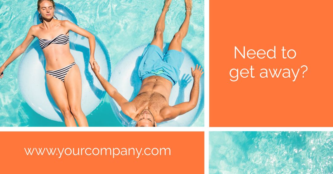 Relaxed Couple Floating in Swimming Pool for Leisure Travel Promotion