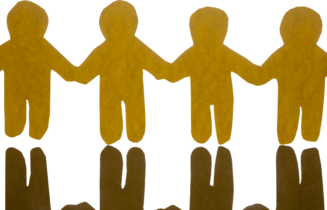 Transparent Yellow Paper Dolls Holding Hands with Shadow Reflection