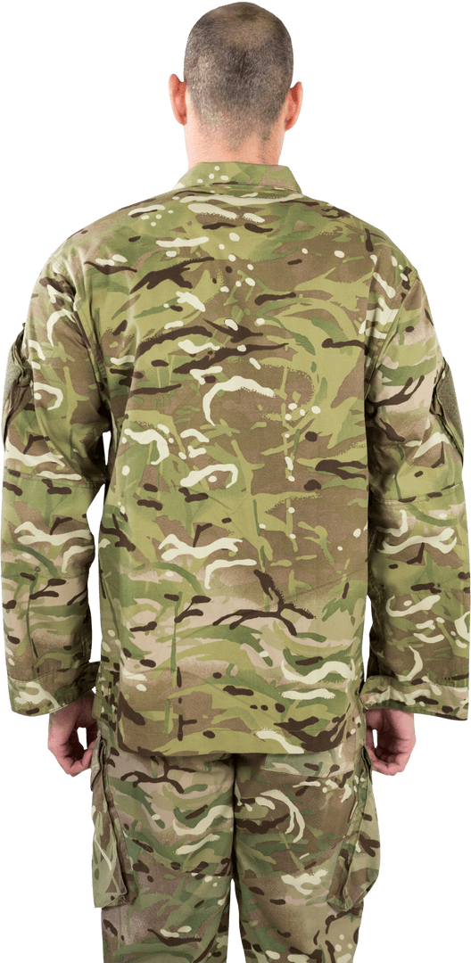 Transparent Back View of Soldier in Camouflage Uniform Standing