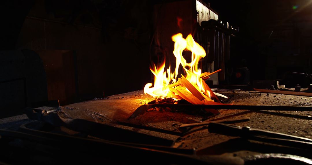Blacksmith Workshop Fire with Tools Around Hearth