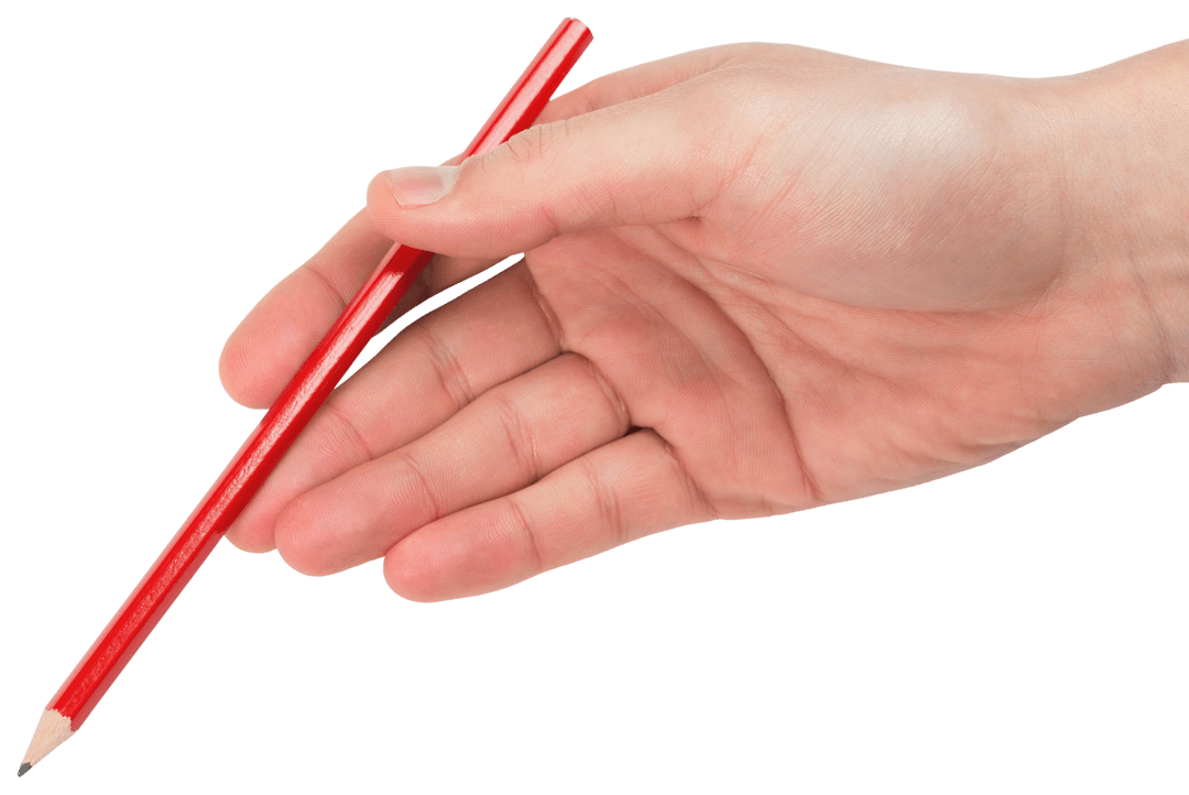 Transparent Hand Holding Red Pencil for Creative Writing