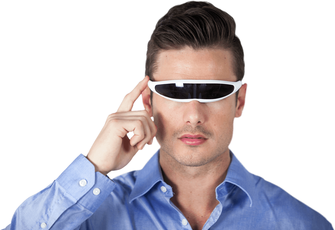 Stylish Man Wearing Transparent Modern Virtual Reality Glasses