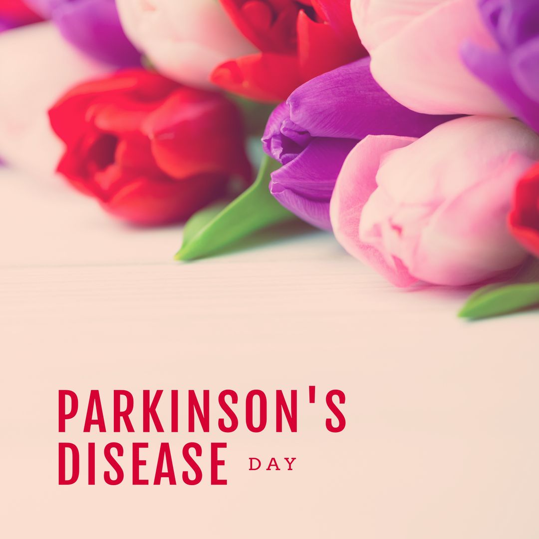 Parkinson's Disease Day Text Over Colorful Tulips Background - Download Free Stock Templates Pikwizard.com