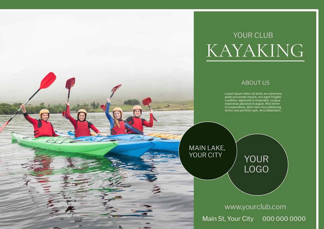 Group Kayaking on Misty Lake - Ideal for Adventure Event Promotion - Download Free Stock Templates Pikwizard.com