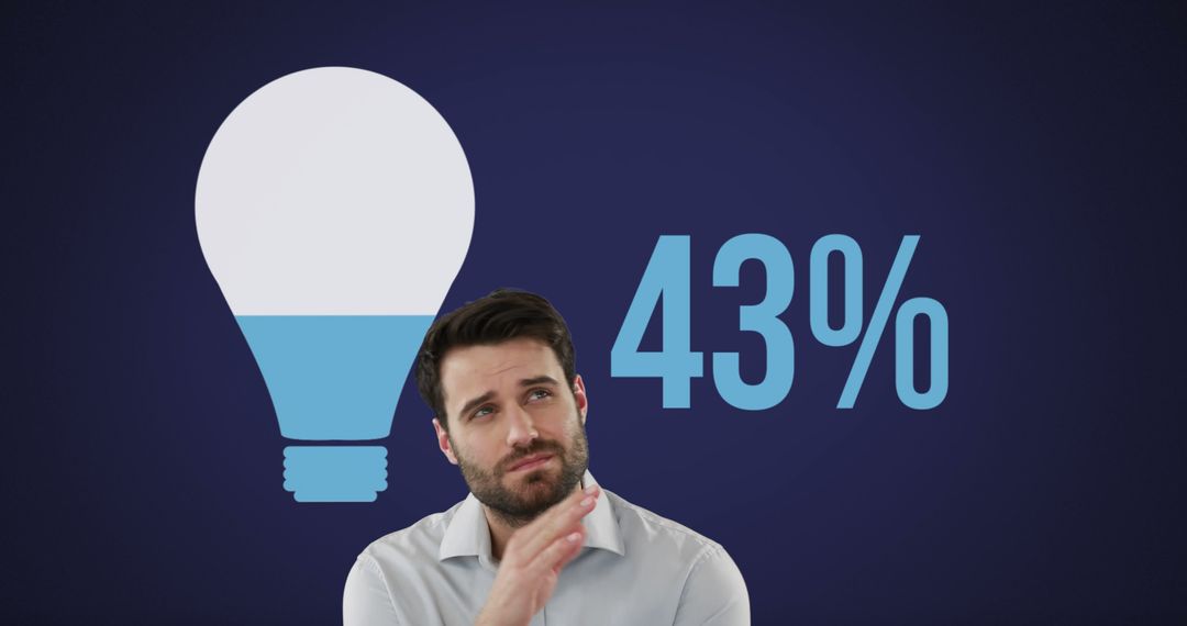 Pensive Man Conceptualizing Growth with Percentage and Light Bulb