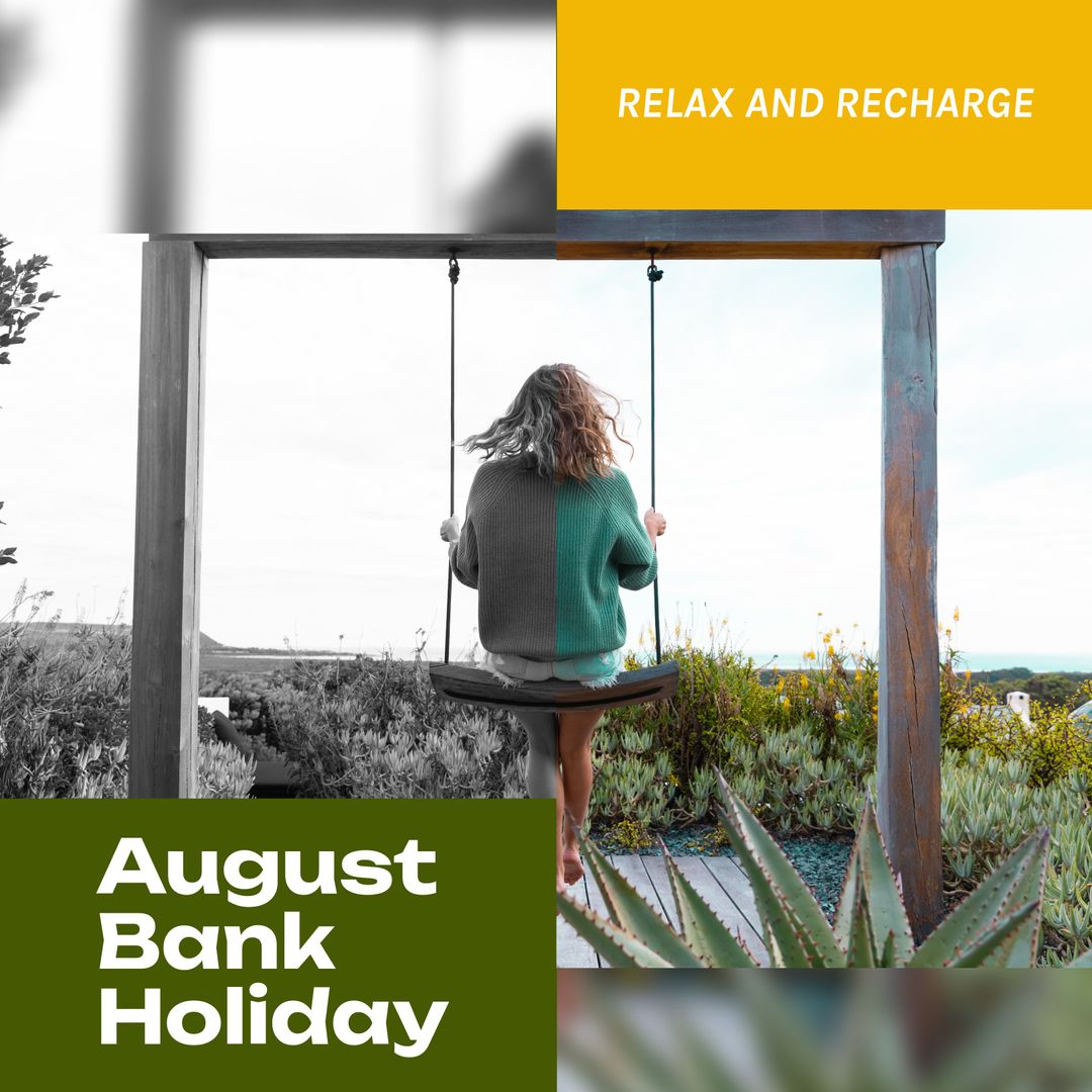 Woman on Swing Enjoying August Bank Holiday in Garden