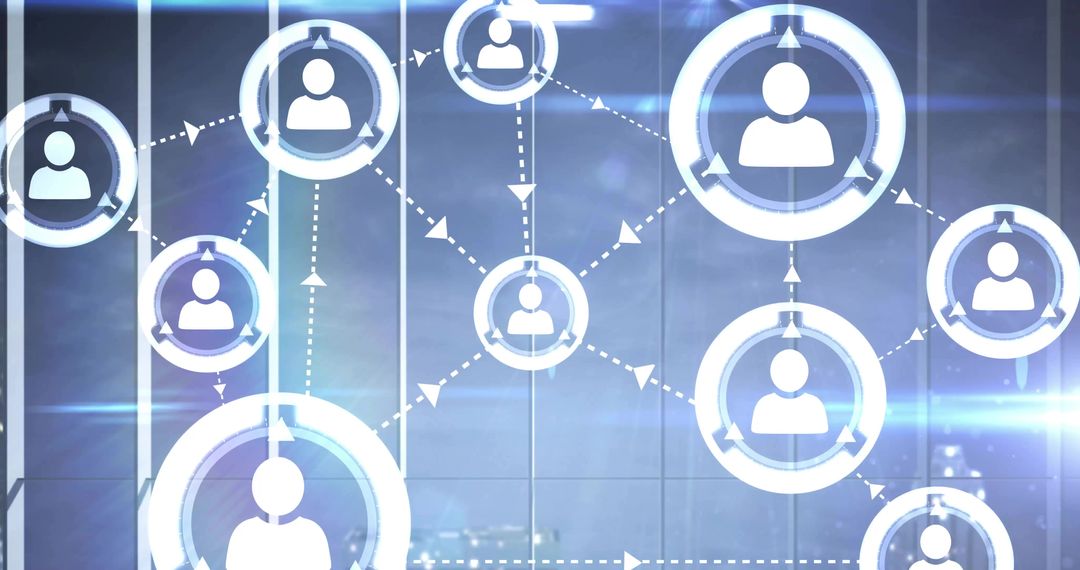 Futuristic Digital Network Interface with User Icons and Connectivity