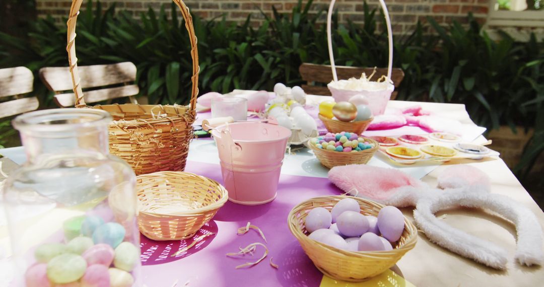 Easter Egg Hunt Table with Baskets and Decorations - Free Images, Stock Photos and Pictures on Pikwizard.com