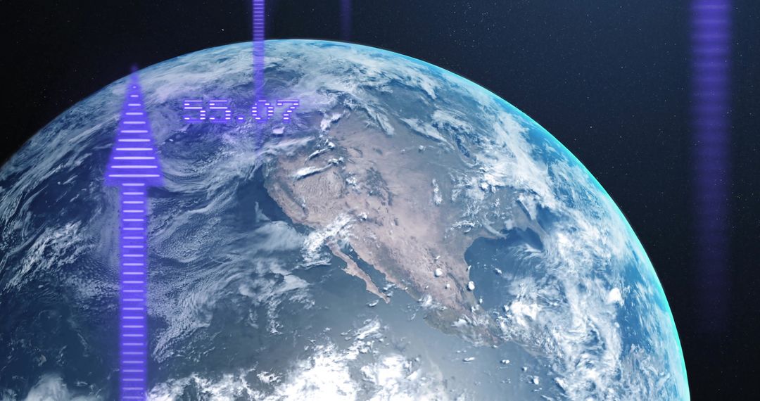 Earth from Space with Purple Data Arrows Representing Global Connectivity