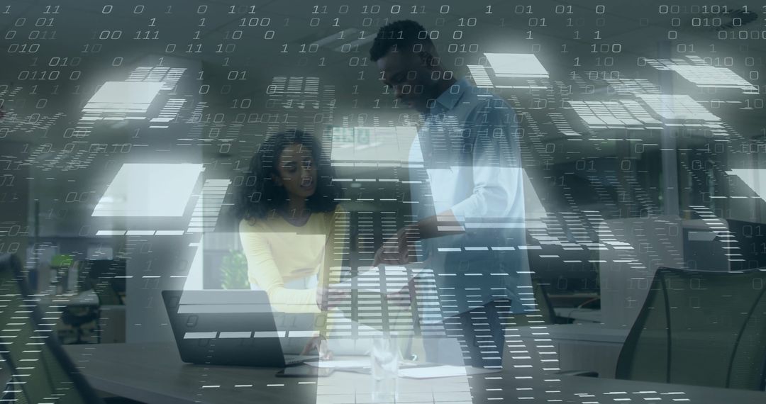 Team Collaboration on Digital Office Project Background Binary Code Illustrating Technology