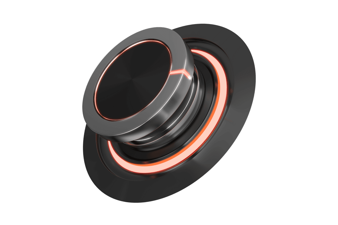 Black Control Knob on Transparent Background with Orange LED Design