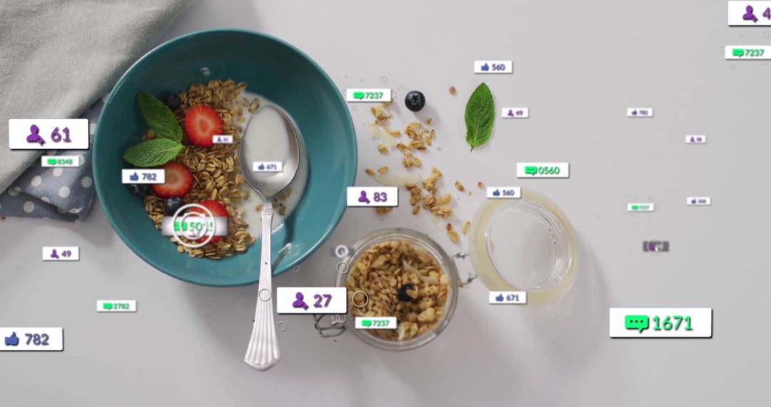 Granola Bowl with Social Media Integration on Modern Setting