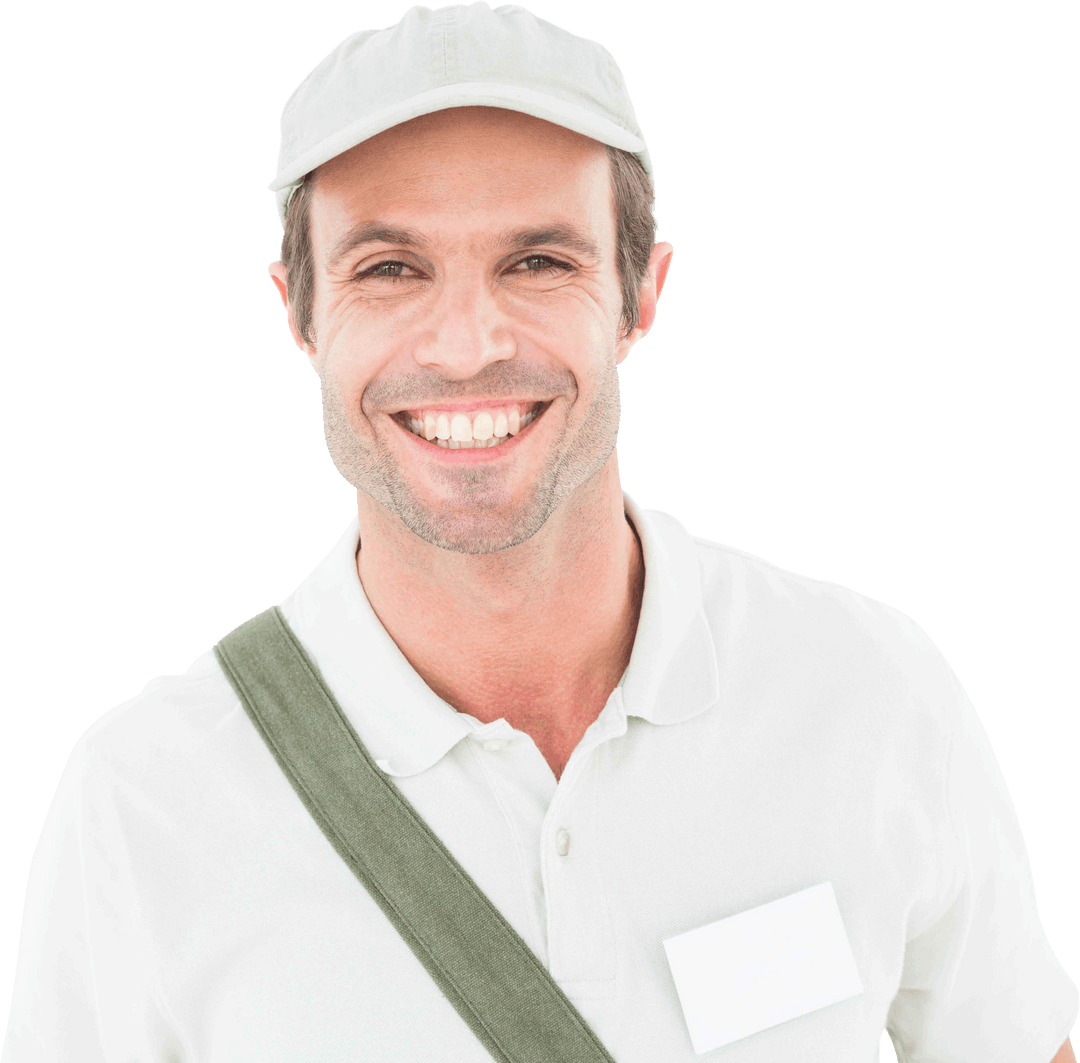 Transparent Portrait Smiling Delivery Man Cap Uniform