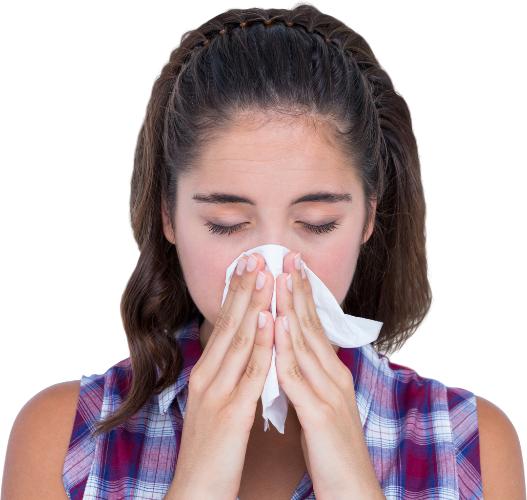 Transparent Close-Up of Young Woman Sneezing Into Tissue - Download Free Stock Images Pikwizard.com