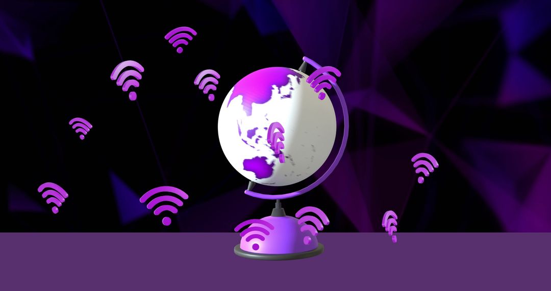 Digital Globe with Wi-Fi Symbols on Dark Abstract Background