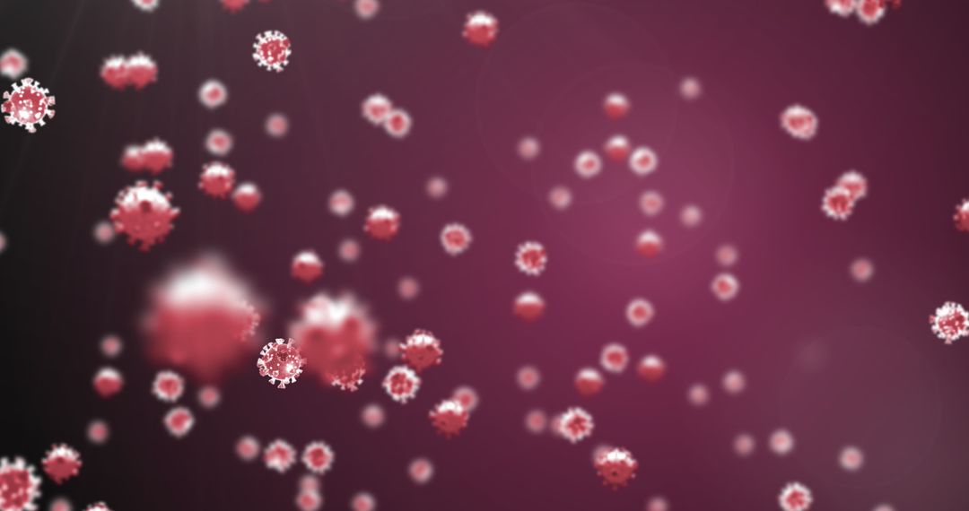 Floating Virus Particles on Red Background Illustrating Disease Spread