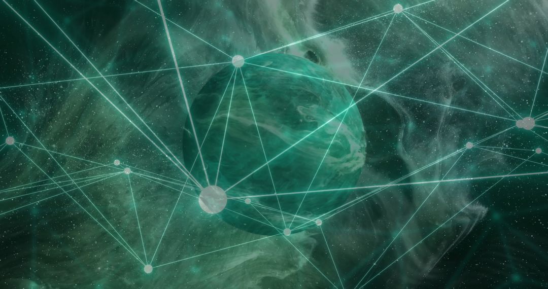 Global Network Connections Around Revolving Planet