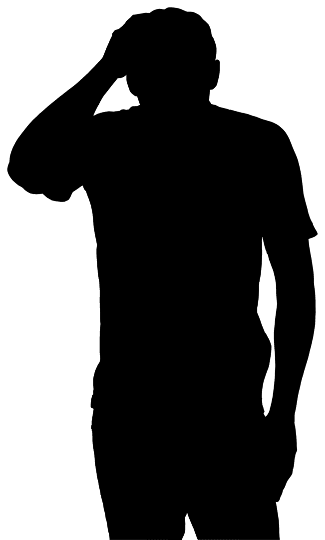 Silhouette of Man Holding Head in Despair on Transparent Background