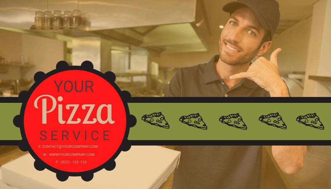 Cheerful Chef Promotes Pizza Service with Call-Me Gesture
