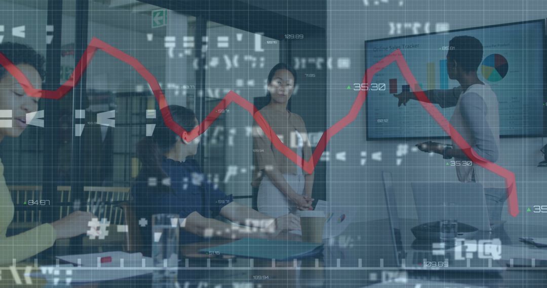 Business Team Analyzing Declining Stock Market Trends