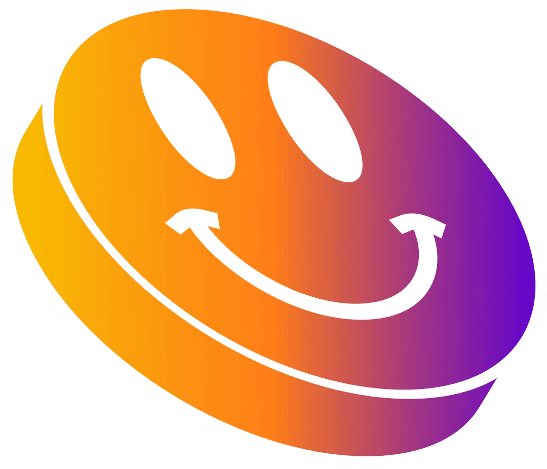 Flat 3D Smiling Face Disc with Vibrant Gradient on Transparent Background