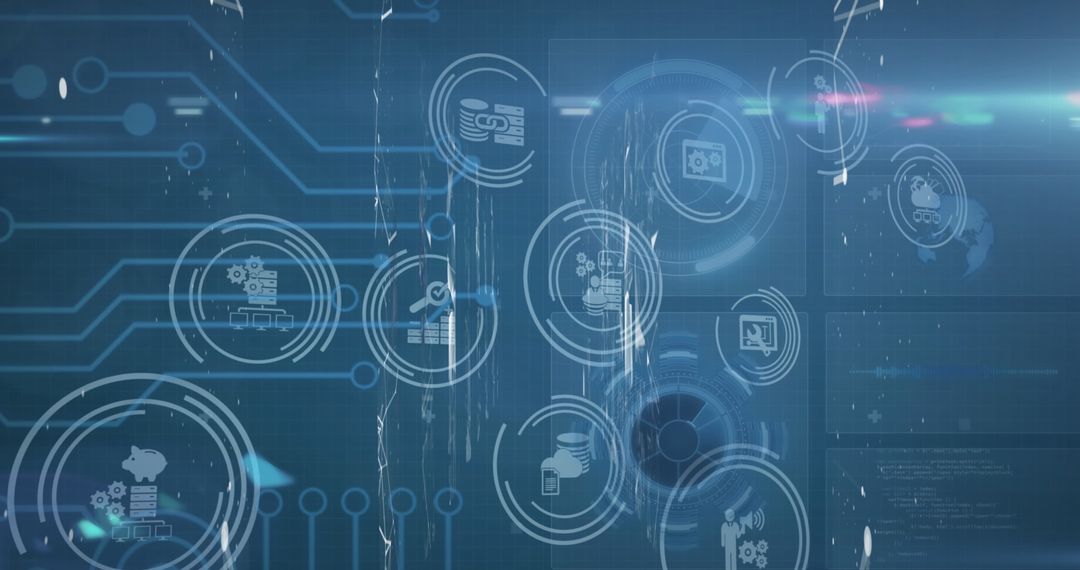 High-Tech Interface with Circuit Board and Digital Icons