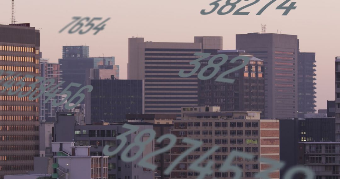 Digital Data Overlay on Urban Cityscape Symbolizing Global Business