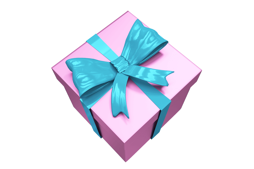 Pink Gift Box Wrapped with Glossy Blue Ribbon Isolated on Transparent Background