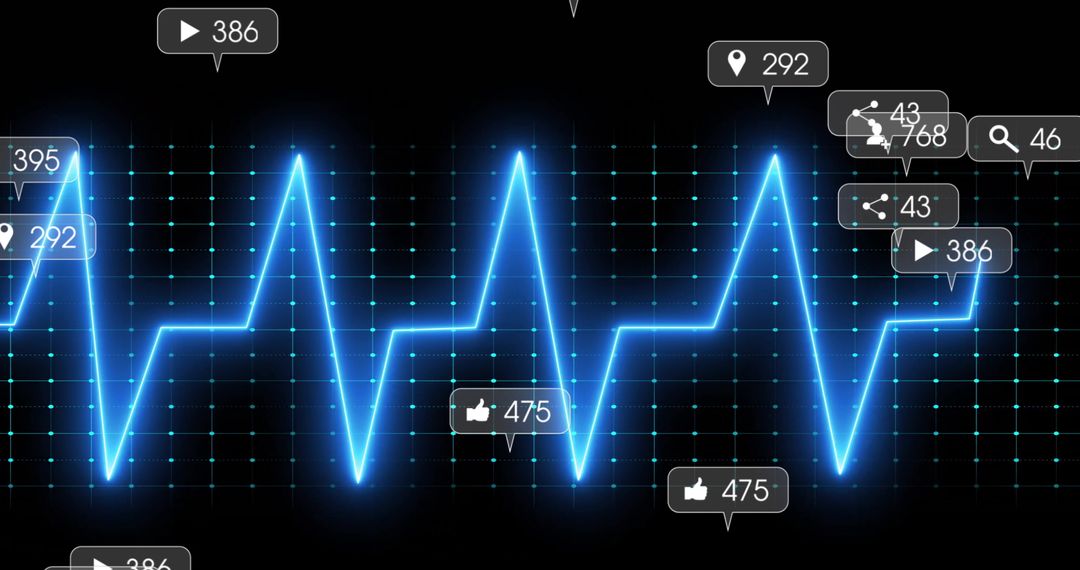 Glowing Neon ECG Wave with Social Media Analytics Features