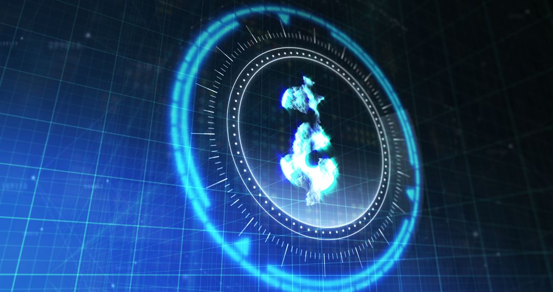 Digital Currency Symbol Rotating in Virtual Space