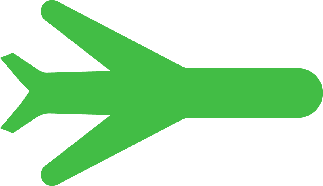 Green Airplane Symbol on Transparent Background for Travel