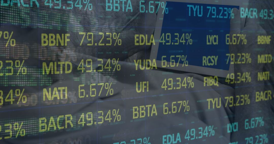 Stock Market Data with Digital Tablet Overlay Blend