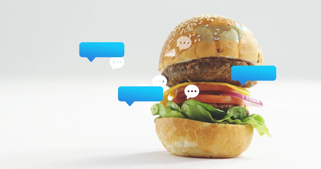 Cheeseburger with Floating Chat Bubbles in Minimalist Setting