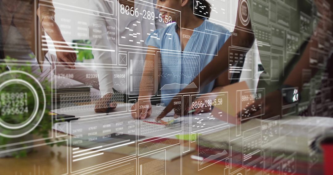 Diverse Group Analyzing Digital Financial Data in Office Environment