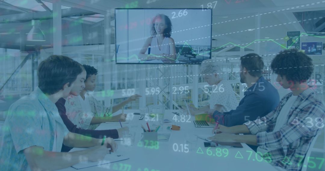 Digital Conference with Colleagues Projected on Screen