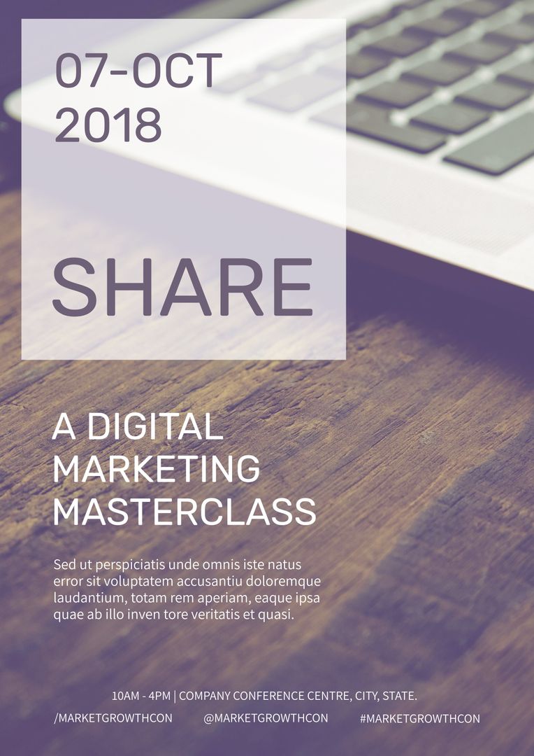 Digital Marketing Masterclass Promotion Poster with Laptop Background - Download Free Stock Templates Pikwizard.com