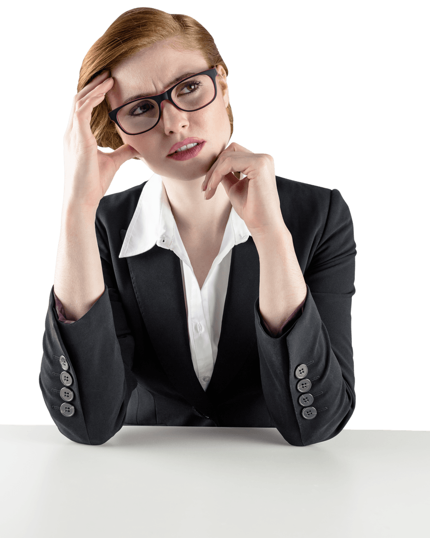 Transparent Background Female Business Professional Thinking