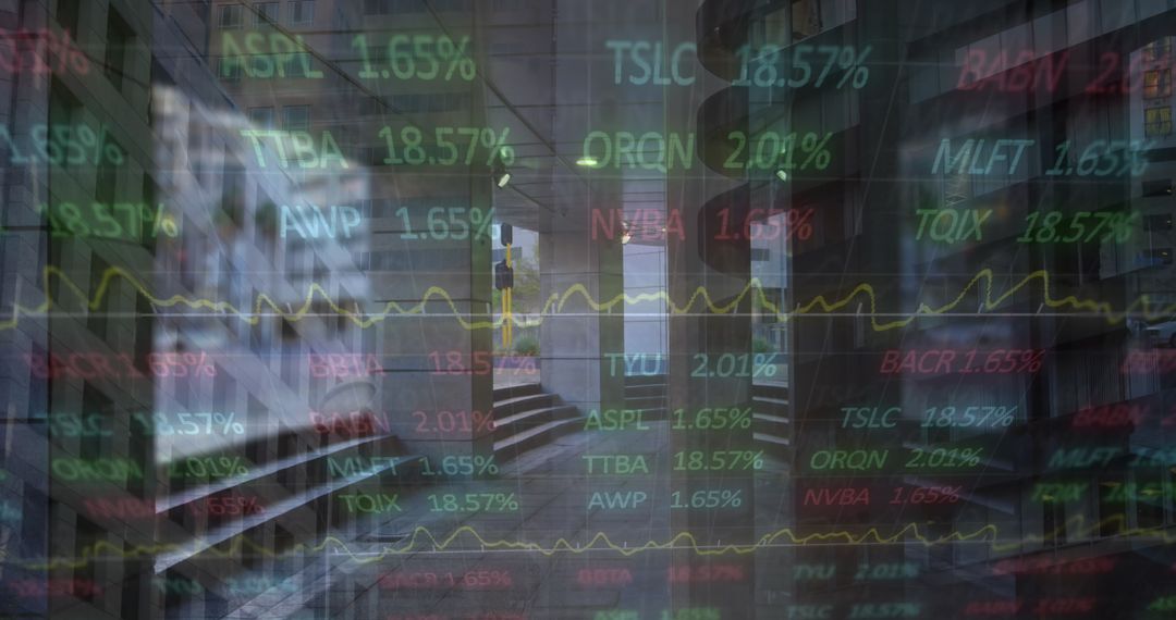 Overlay of Stock Market Data on Urban Cityscape