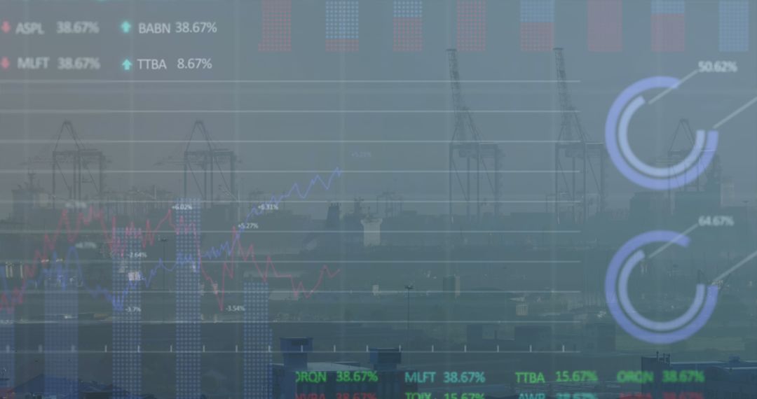 Financial Data Overlay with Industrial Cityscape