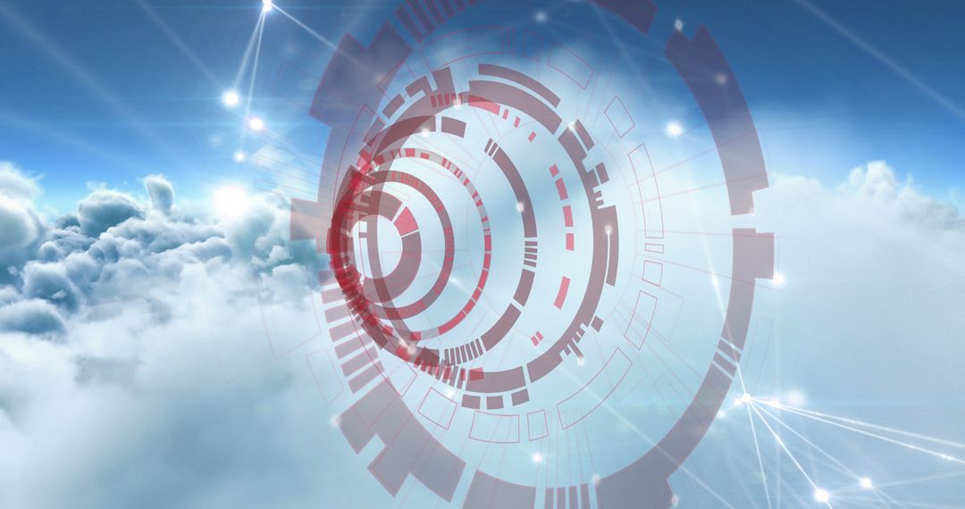 Futuristic Digital Interface with Network Connections and Clouds