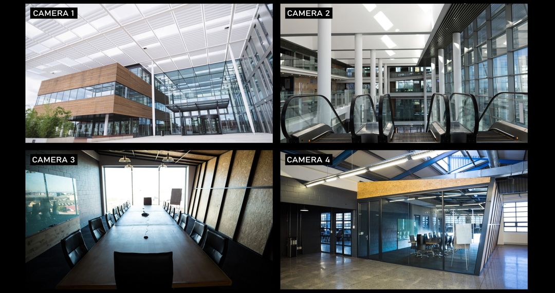 Composite Security Camera Footage of Modern Office Building - Free Images, Stock Photos and Pictures on Pikwizard.com