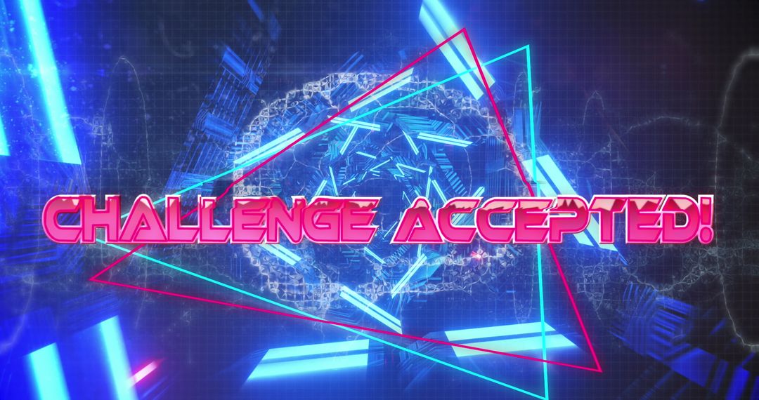 Challenge Accepted Banner with Neon Glowing Tunnel Backdrop