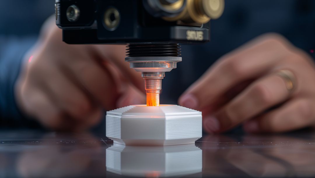 Close-up of Extruder Nozzle Creating 3D Print on Workbench
