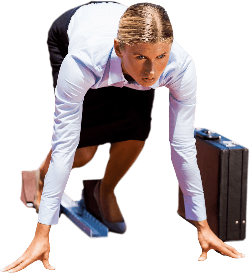 Businesswoman Starting Race in Suit on Transparent Background