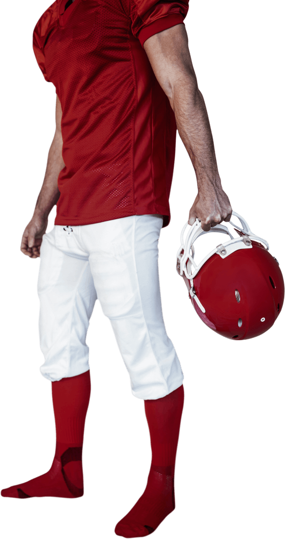 Transparent View of Rugby Player with Helmet and Red Uniform