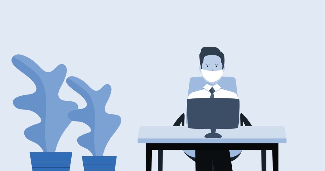 Remote Work in Pandemic Office Cartoon Concept