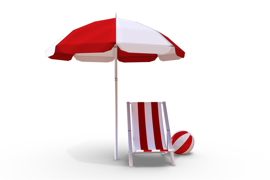 Red and White Deckchair with Parasol and Beach Ball on Transparent Background - Download Free Stock Images Pikwizard.com