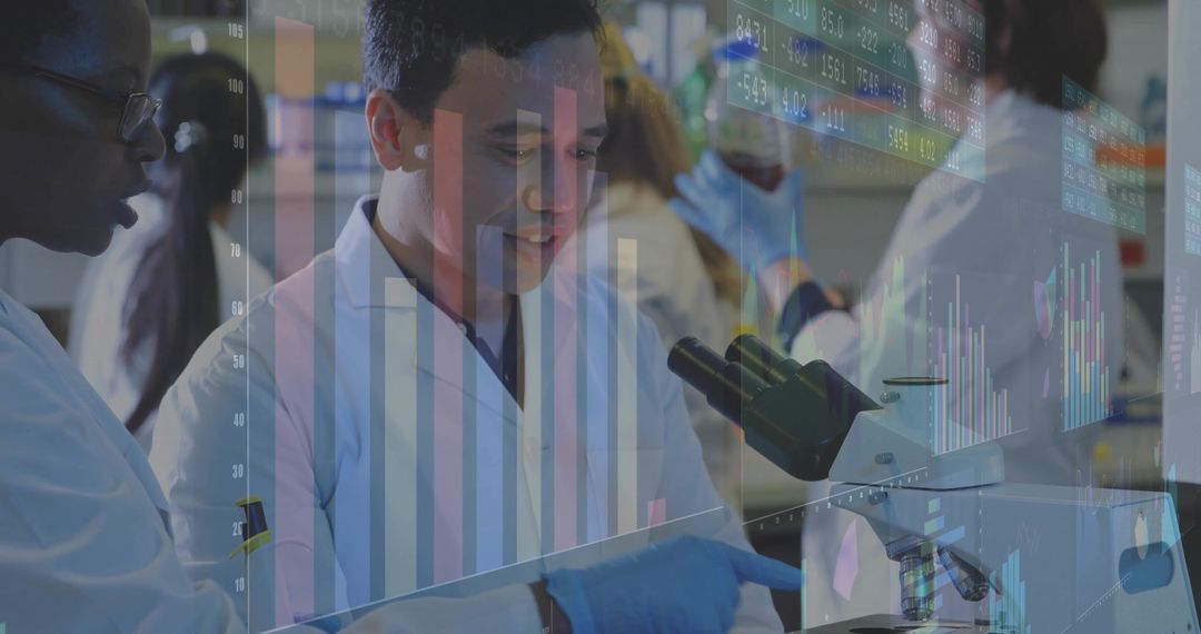 Team of Scientists Conducting Research and Data Analysis in Modern Laboratory