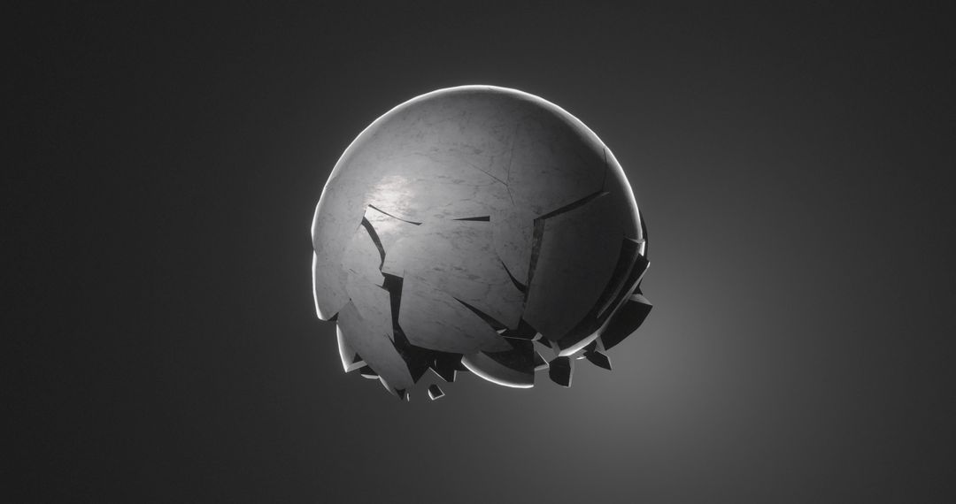 Cracked Sphere Disintegrating on Grey Background