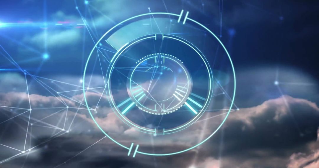 Futuristic Digital Interface with Data Connections Over Clouds